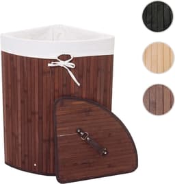 Hoekwasmand MCW-C21, Wasbox wasmand, bamboe 61x48x35cm 50l ~ bruin — thumbnail 2