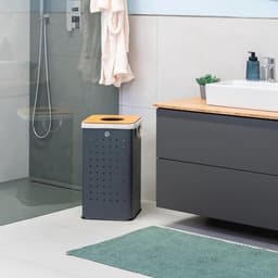 Hoekige wasmand - Met afneembaar deksel - Met wasbare zak - 50 liter - Voor slaapkamer en badkamer — thumbnail 3