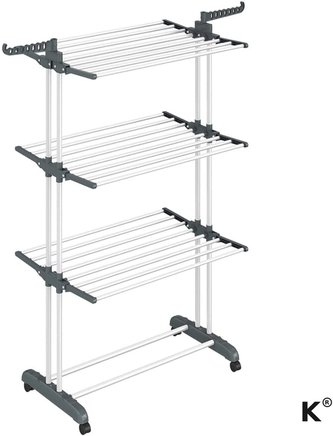 Klarven® Kledingrek Wit - Opvouwbaar Kledingrek - Wasrek - Verrijdbaar met 4 Niveaus en Sokkenhouder — afbeelding 1