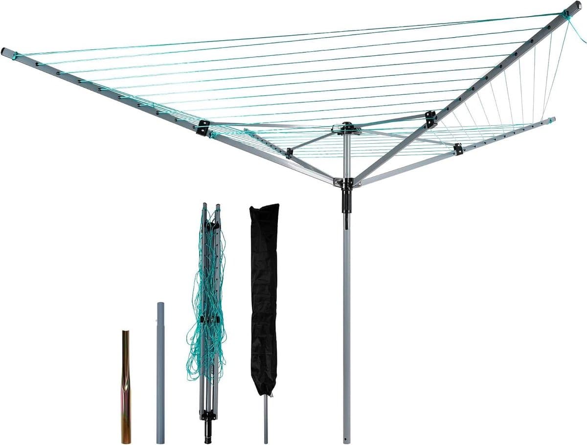 Droogmolen Buiten - Waslijn Tuin - Kleding Drogen - Voorgemonteerd - 60 Meter - Grijs Groen — afbeelding 1