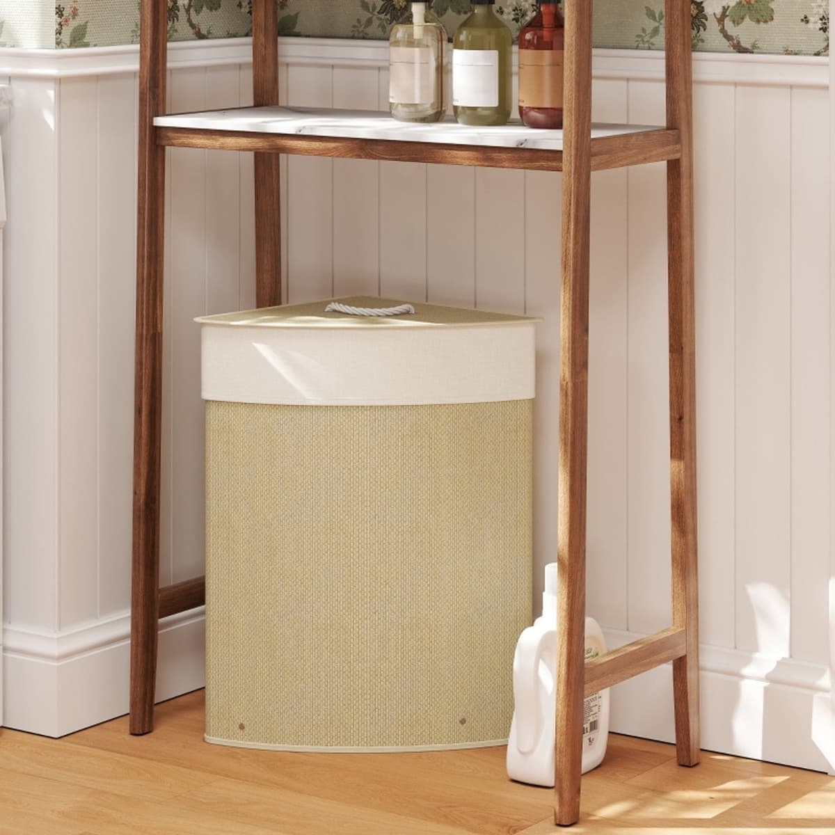 MODFU Hoekwasmand - Deksel - Bamboe - Crème - 55 Liter — afbeelding 1