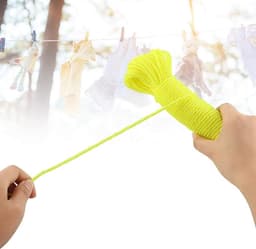 Nylon Touw Waslijn - Buitenlijn Kamperen - Kleding Drogen - Snijdbaar Lengte - 20 Meter - Fluorescerend Geel — thumbnail 1