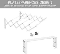 MIVRAY Droogrek – Uitschuifbaar Wanddroogrek 63,5 x 60 x 20 cm – Metaal – Wit – Inklapbaar voor Binnen en Buiten – Muurmontage — thumbnail 4