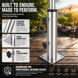Parasolhouder voor balkon - RVS - Universele parasolstandaard met verstelbare pvc-ringen en grondanker - Voor terras en tuin — thumbnail 3