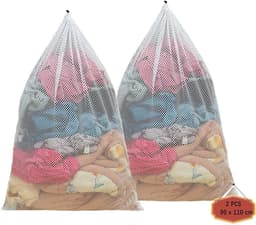 SnelShoppen - Net Laundry Bags 90x110cm, 2 Stuks Mesh Waszakken voor BH's, Sokken, Baby Kleding - Duurzame, Herbruikbare Wasmachine Tas met Delicate T — thumbnail 1