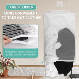 Dailygoods - Duurzame waszak - Op te hangen wasmand - Doorzichtige mesh-polyester - Wit - Zelfklevende haken - Perfect voor organisatie - Ideaal voor... — thumbnail 3