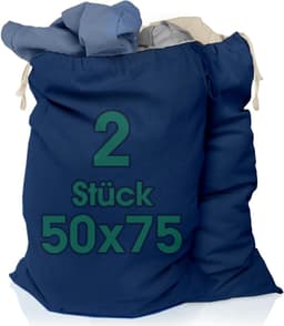 SnelShoppen - Set van 2 Extra Grote Waszakken 50x75 cm van 100% Katoen, Duurzaam met Trekkoord, Donkerblauw, Ideaal voor Reis en Thuisgebruik — thumbnail 1