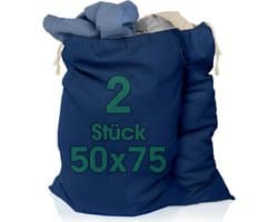 SnelShoppen - Set van 2 Extra Grote Waszakken 50x75 cm van 100% Katoen, Duurzaam met Trekkoord, Donkerblauw, Ideaal voor Reis en Thuisgebruik
