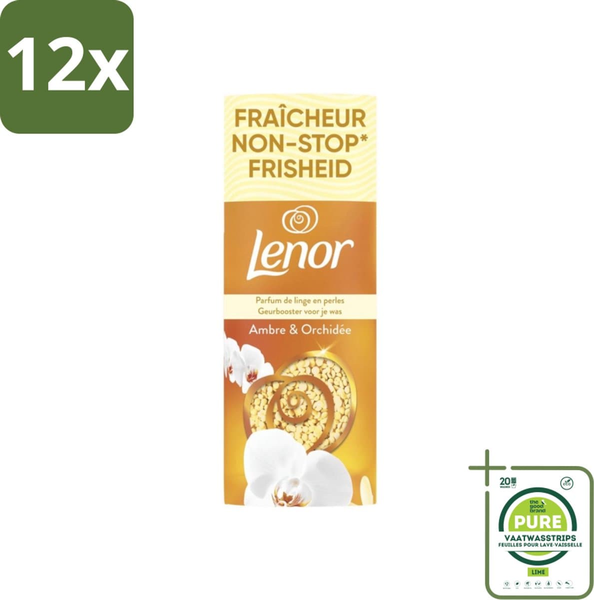 Lenor – Geurbooster – Amber & Orchidee – 12 Wasbeurten – 155 g - Voordeelverpakking - 12 stuks - Geurparels - Wasgeur — afbeelding 1
