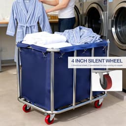 roestvrijstalen wasmand met wielen, waterdicht, roestvrij, afneembaar, grote wasmanden voor thuis, hotel, bijkeuken, 90 x 65 x 81 cm — thumbnail 4