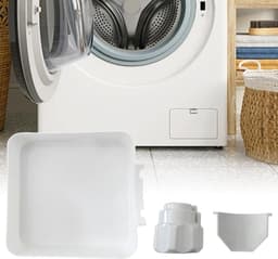 Wasmachine Afvoeropvangbak - Universele Wasmachine Lekbak - Afvoer Trechter voor Wateropvang - Druppelbak voor Pluizenfilter - Herbruikbaar Kunststof - De driedelige set omvat de stromingsgeleider en de moer - wit — thumbnail 1
