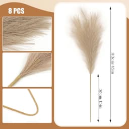 8 stuks 113 cm groot decoratief kunstpampasgras XXL pampasgras kunstgedroogde bloemen voor boho-decoratie in de woonkamer, tweepersoonsbed, vaas, slaapkamer (bruin) — thumbnail 4
