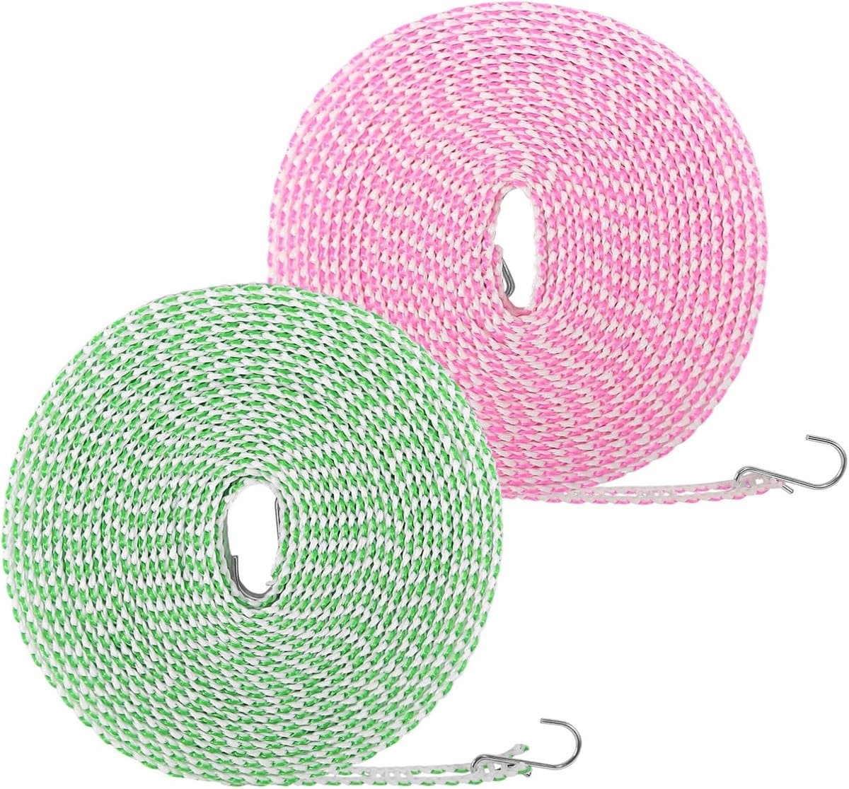 Waslijn, 2 stuks, 8 m, waslijn voor buiten, winddicht, antislip, met haken, draagbaar, nylon, dubbele waslijn, reizen, camping, outdoor — afbeelding 1