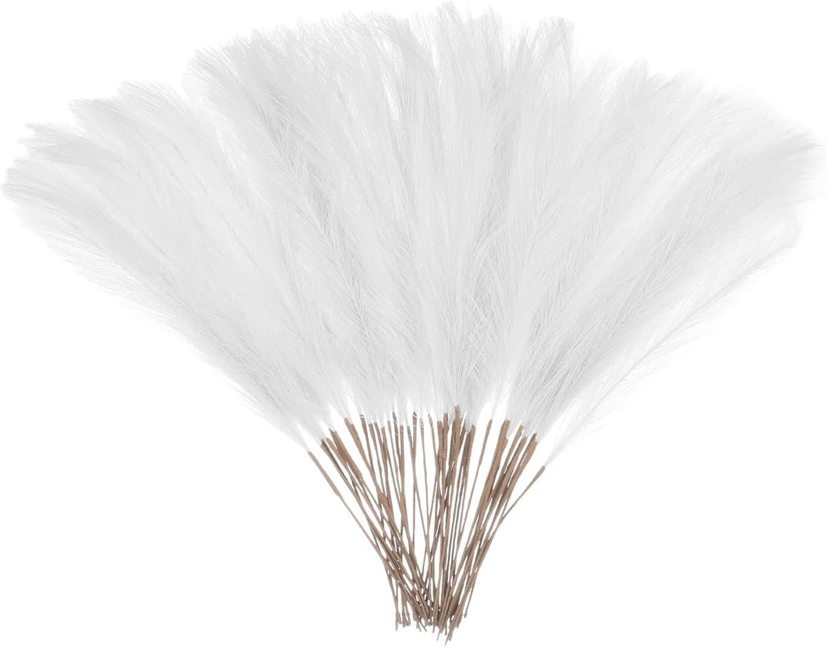 50 stuks kunstpampasgras, 52 cm, kunstmatig droog pampasgras, decoratie met steel, voor vloervaas, vulling, bruiloftsdecoratie, woonkamerdecoratie, wit — afbeelding 1