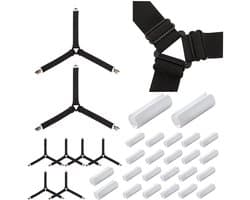 Dailygoods - Bedlakenhouders, set van 8 stuks, verstelbare bedbevestigingen, zwart, 24 stuks, dekbedovertrek, clips, wit, elastisch, voor laken, matras, strijkplank, bank