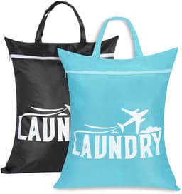 Dailygoods - HOTUT Reiswaszak, 2 stuks Badpak-sporttassen, Vuile Waszakken met Rits voor Thuis, Reizen, Vakantie, Kamperen, Caravan, Slaapzaal(Blauw + Zwart) — thumbnail 1