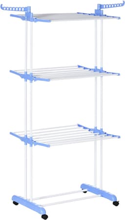 COVREO Droogtoren 73x64x177 cm blauw, staal met wielen en 4 niveaus — thumbnail 4