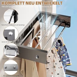 Droogrek Wandmontage - Waslijn Uittrekbaar - Was Drogen - Ruimtebesparend Ontwerp - 60 cm - Zwart — thumbnail 4