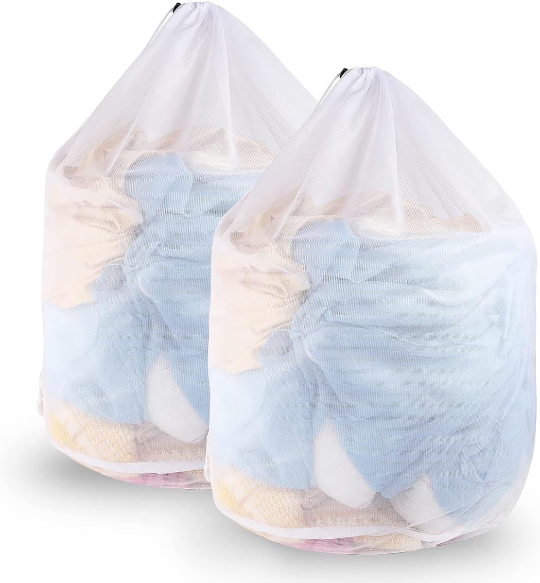 Thijox - 2 Stuks Wasnetten voor Wasmachine 60 x 80 cm - Herbruikbare Mesh Waszakken met Trekkoord voor Blouse, Ondergoed, Jas, Broek - Wit — afbeelding 1