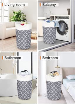 Wasmand - Grote wasmand - Opvouwbare wasmand - Waszak - Stoffen wasmand voor badkamer, slaapkamer & wasruimte - Grijs - 82 L — thumbnail 2