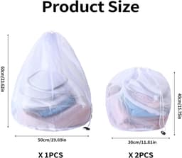 Waszakken met trekkoord voor wasmachinetassen voor wasmachines, delicate waszakken, herbruikbare netto waszak voor delicate kleding, sokken, beha, ondergoed, 2 kleine (30 x 40 cm), 1 groot (50 — thumbnail 5