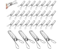 Wasknijpers Van Roestvrij Staal, Wasknijpers Van Metaal, Zilverkleurig, 6 Cm, Duurzame Metalen Knijpers Van Roestvrij Staal Voor Handdoeken,Kleding,Sokken,Waslijn,Kamperen,Papieren Dossiers