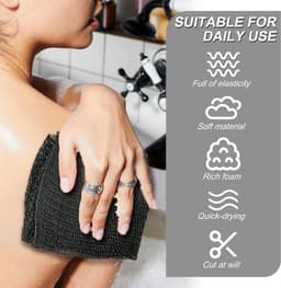 Netspons, Lange Badspons met Knopen, Afrikaans Wasnet, Exfoliërende Douche, Rugscrubber, Huidverzachter, Rekbaar tot 160 cm (Zwart) — thumbnail 2