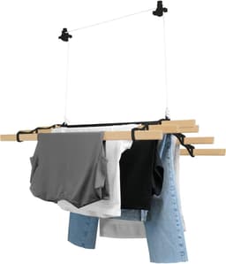 Kledingdroger plafondpulley 6 latten - 0.9m zwart - traditioneel ontwerp - ruimtebesparend gebruik - SnelShoppen — thumbnail 5