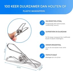 Roestvrijstalen wasknijpers - Zware belasting - 28 stuks - Voor buitengebruik en keuken - Zilver — thumbnail 3