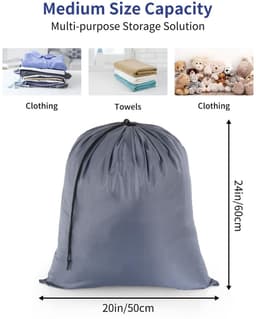 Dailygoods - OTraki Waszakken voor op reis, 2 stuks, waszakken voor de vuile was, opvouwbare opbergzak, scheurbestendig, voor speelgoed, camping, vakantie, studentenhuis, 50 cm x 60 cm, grijs — thumbnail 5