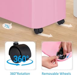 Vouwbare Wasmand met Wielen, 75L, Roze Slimme Wasmand met Deksel en Bamboe Handvatten voor Slaapkamer, Badkamer en Wasruimte — thumbnail 3