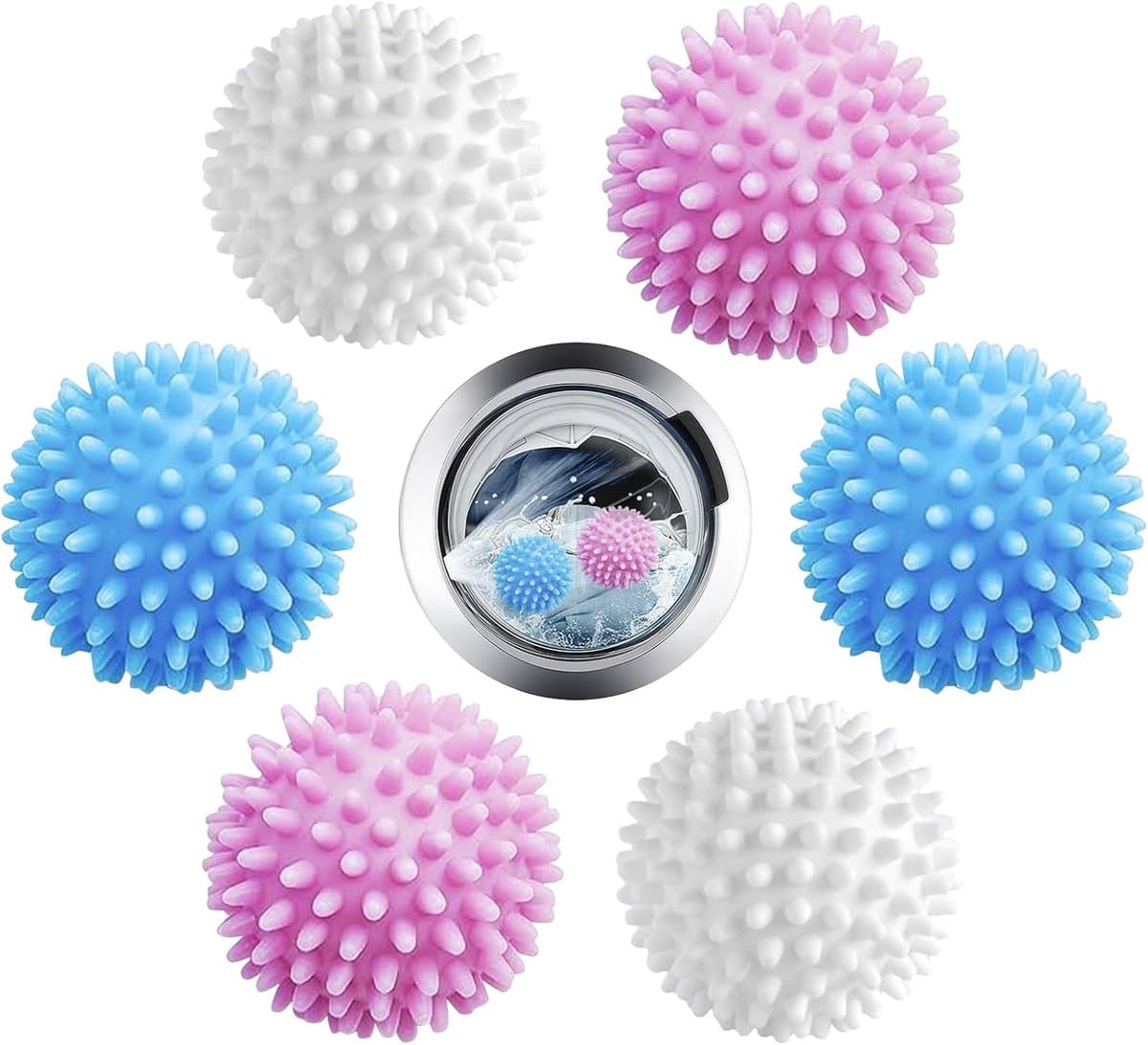 SnelShoppen - 6 stuks herbruikbare droogballen 6x6 cm - Antistatisch, vermindert kreukels, pluisjes verwijderen, pluizig zacht wasgoed, milieuvriendel — afbeelding 1