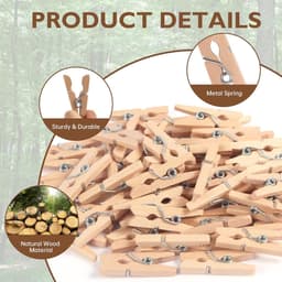 Houten wasknijpers - Kleine klemmen - Foto's ophangen - Natuurlijk materiaal - 120 stuks - Houtkleur — thumbnail 4