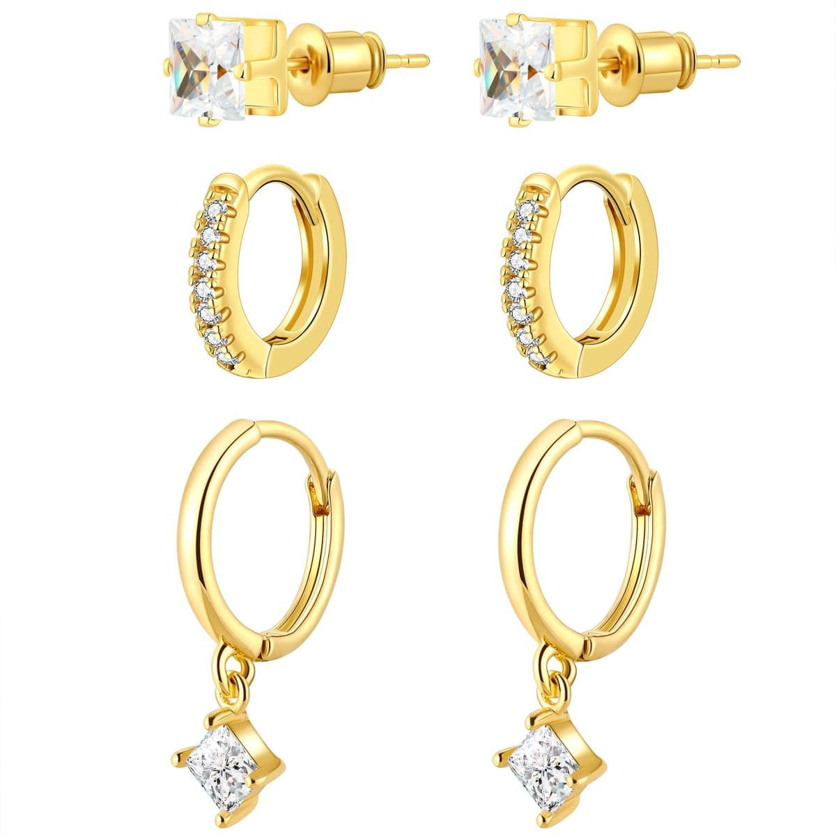 oorbellenset - zilveren oorbellen voor dames 3 stuks oorbellen sets voor meervoudige piercings meisjes verjaardagscadeaus zacht juweel voor vriendin vrouw moeder kerstkousenvulling — afbeelding 1