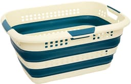 5Five wasmand - opvouwbaar - kunststof - 70 Liter - blauw/wit - 60 x 44 x 28 cm - met handvatten - huishouden / camping — thumbnail 1