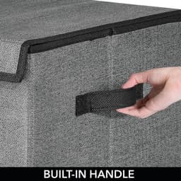 Ademende Polypropyleen Wasmand - Ontwerp Wasmand voor Wasruimte, Badkamer of Slaapkamer - Opvouwbare Wasmand met Jute Look, Deksel en Handvat - Grijs met Zwarte Rand — thumbnail 2