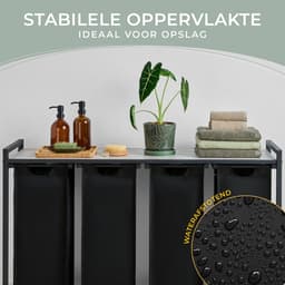 Blumtal Wasmand met 4 vakken - Wasmand met betonlook plank - Metalen frame - Wasmand met poten - Zwart — thumbnail 2