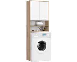 Badkamerkast voor Wasmachine FIN / Hoge Wasmachinekast met 2 Deuren / AKORD Furniture Factory / Sonoma Eik - Wit / 64 x 180 x 30 cm