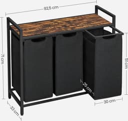 Signature Home Giant Wassorteerder met 3 verwijderbare zakken, metalen frame, 3 x 38 liter, vintage bruin/zwart, 92,5 x 33 x 71 cm — thumbnail 2