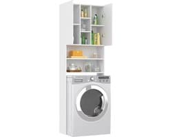 Wasmachine ombouw - Kast - Opbouwmeubel - Verhoger - Wasmachine meubel - Opbergkast - Hout - 64x25,5x190 cm - Wit