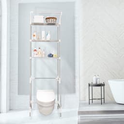 Wasruimte plank voor toilet en wasmachine - verstelbare badkamer organizer met kleding ophangmogelijkheid - ivoor Wasmachine rek — thumbnail 2