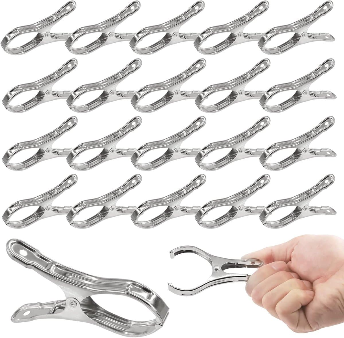 40 stuks - RVS clip - Badhanddoekklem - Handdoekklem - wasknijper - strandhanddoek clip - zware klemmen met grote open - sterke gripklemmen - voor kasplantenafdekkingen , tuinschaduwdoeken , strandlakens , wasknijpers , quilts - 9 cm - zilver — afbeelding 1