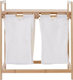 Wasmand MCW-B83, wassorteerder Wasmand, bamboe 2 compartimenten 74x64x33cm 70l ~ wit — thumbnail 2