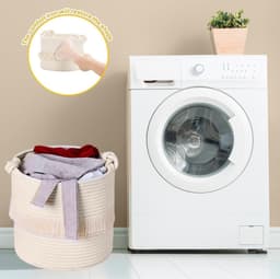 Wasmand - opbergmand voor kinderkamer - speelgoedmand - geschenkmand - opslag voor statiegeldflessen - organizer - 40 x 33 cm - beige — thumbnail 2
