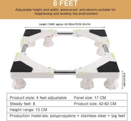 Heavy Duty Adjustable Washing Machine Stand Base - 4/8 Feet | Standard Bracket for Dryer, Washer, Refrigerator — thumbnail 2
