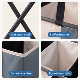 Cheqo® Wasmand 3 Vakken - Wassorteerder - Opvouwbaar - Was Organizer - Waszak voor Wasgoed Sorteren - Vuile Was - Wasverzamelaar - Wasgoedmand - Inklapbaar - Wasmand met Handvat voor Badkamer en Slaapkamer — thumbnail 3
