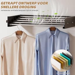 Droogrek Wandmontage - Uittrekbare Waslijn - Was Drogen - Ruimtebesparend Ontwerp - 60 cm - Zwart — thumbnail 4