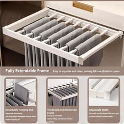 Uittrekbaar Droogrek - Broekrek Kast - Ruimte Besparen - Verstelbare Breedte - 61-66cm - Aluminium — thumbnail 2