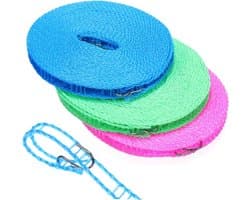 Kampeer Waslijn - Waslijn Touw - Buiten Kleding Drogen - Niet-Glijdend Ontwerp - 3 Rollen - Zoals Getoond