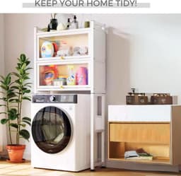 Plank boven Wasmachine - Opbergrek Wasruimte - Ruimte Besparen - Met Vouwdeuren - 167 cm - Wit — thumbnail 4